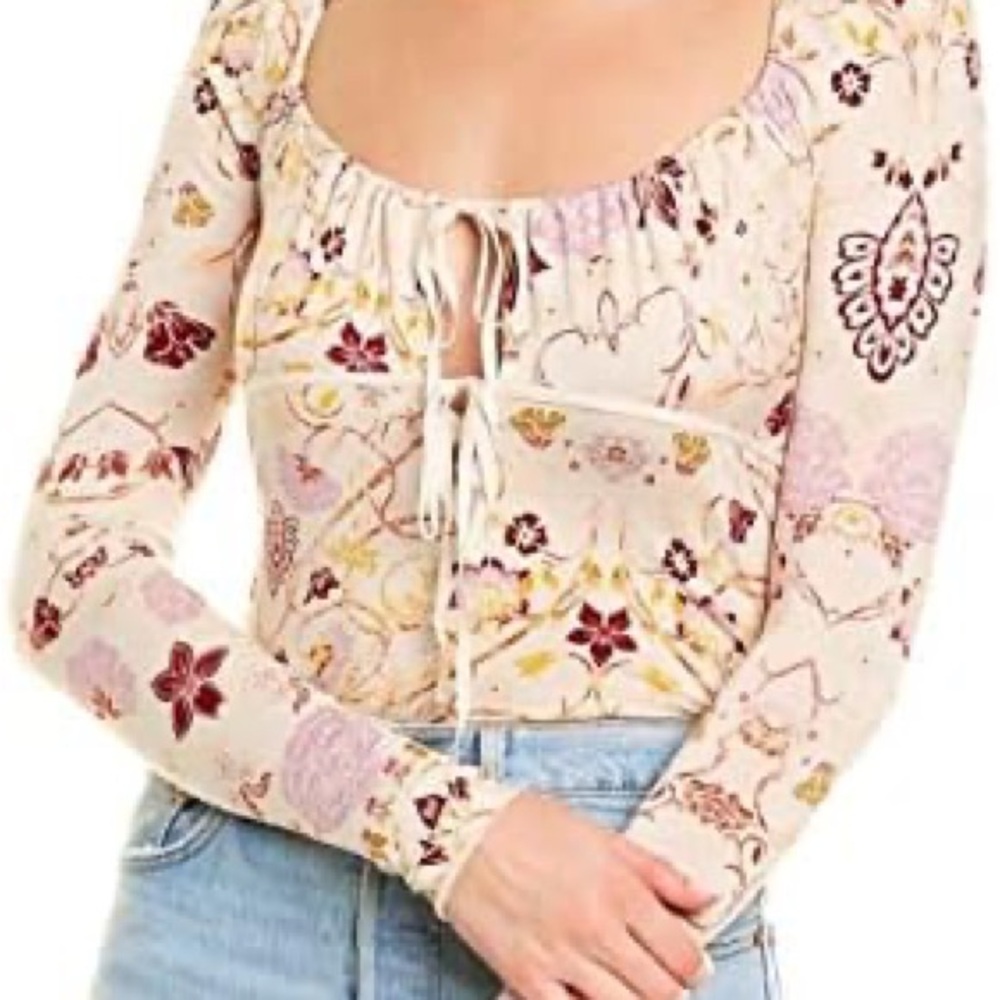 Free people make it easy top Floral Print Cream Top